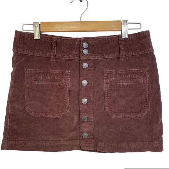 We The Free People Joanie Brown Corduroy Mini Skirt Size 26 Button Front Y2K - Picture 1 of 8